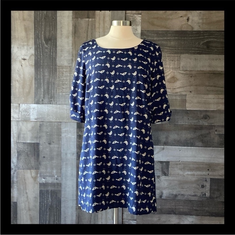 Lily Rose 3/4 sleeve navy midi dress large feminine birds paisley whimsigoth